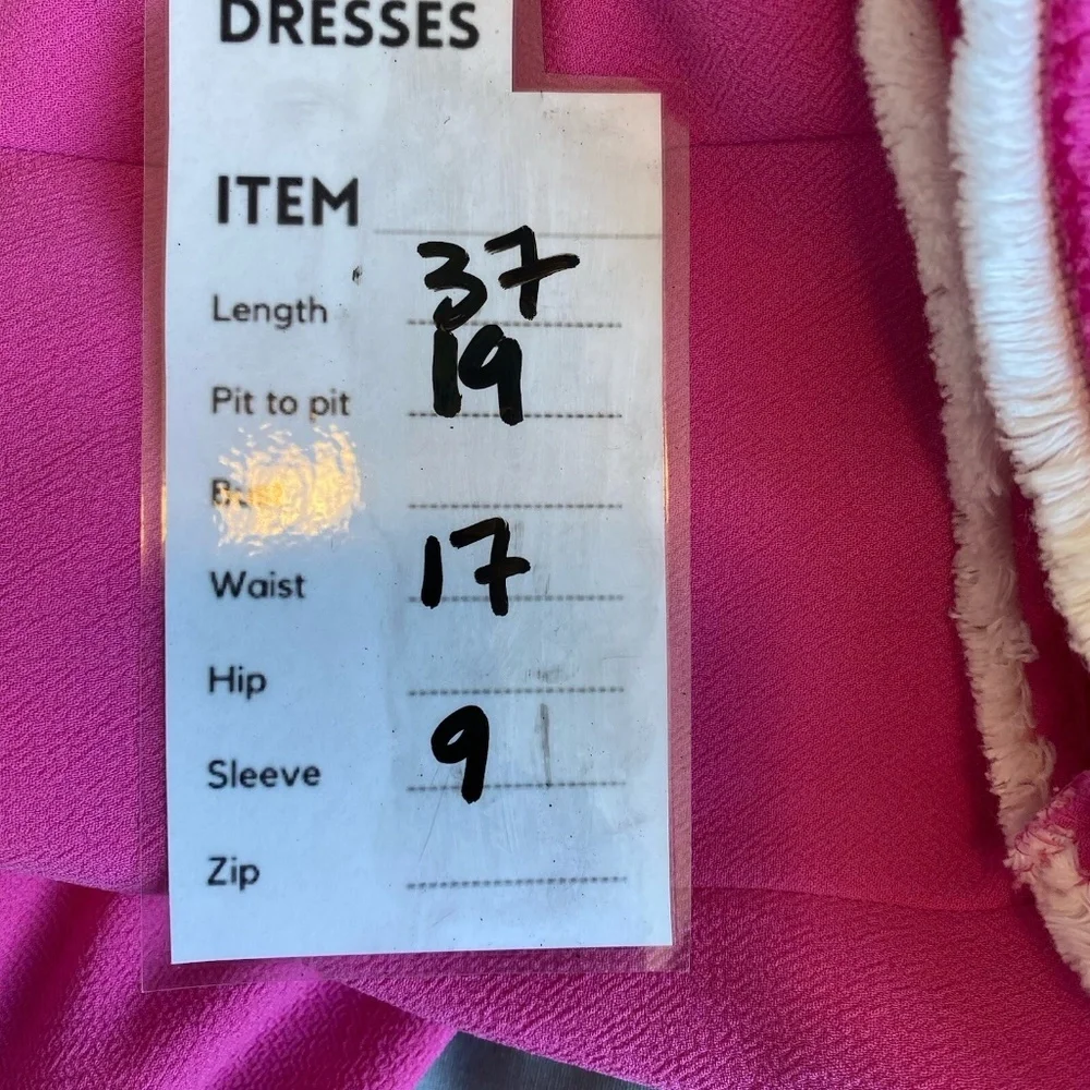 Trina Turk Pink Short Sleeve V-Neck Shift Dress Orange And White Fringe Sz 8 - Picture 14 of 14